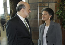 Ben Bernanke and Susan Collins (AP Photo/Ted S. Warren)
