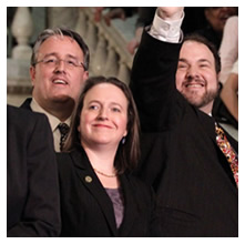 Maryland State Rep. Anne Kaiser (MPP/MA '95) (D-14) and two colleagues, all openly gay members of the Maryland General Assembly, at the signing of the Maryland Civil Marriage Protection Act in March 2012.