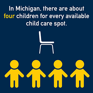 In Michigan, there are about four children for every available child care spot.