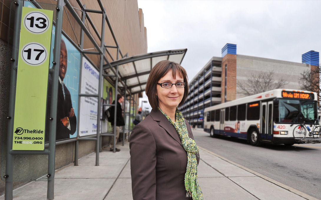 Elisabeth Gerber at bus stop