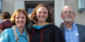 Photo of Maggie Weston with parents Kate and Larry Weston