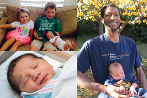 Photos of Cate and Ian with new sister Lauren Abigail (top), Theodore Edward (bottom), and Herman Benjamin