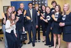 Wager (bottom left) and peers from U-M's oNE campus challenge met USAiD Administrator Rajiv Shah (BS '95) at the Ford School.