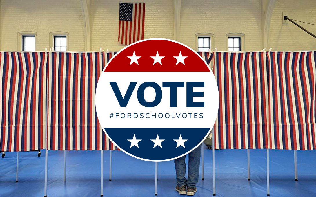 Voting booths with Ford School votes written on top