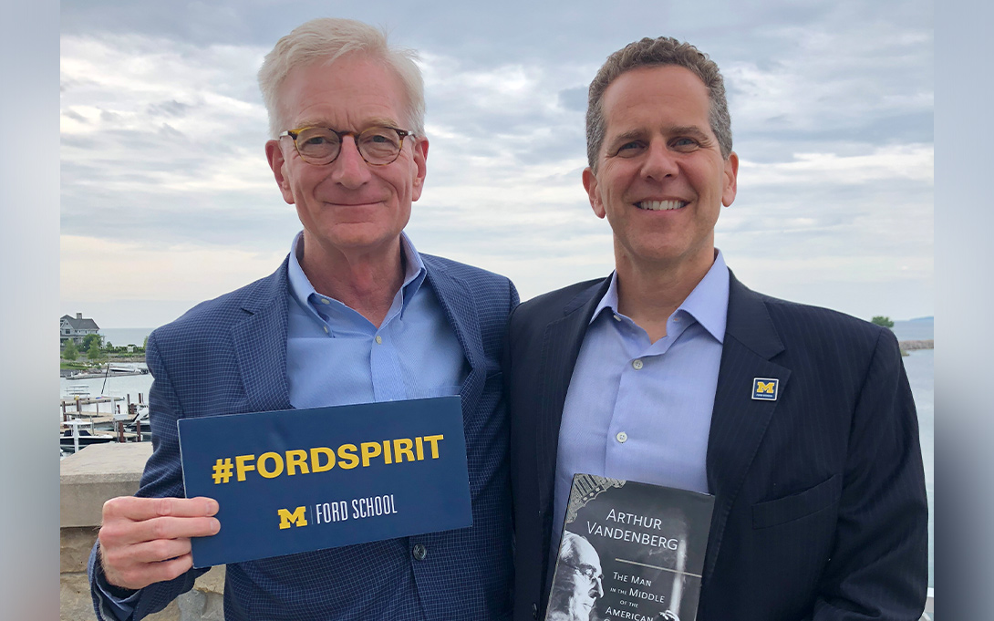 Hank Meijer and Dean Michael Barr in Petoskey, Michigan on Worldwide Ford School Spirit Day