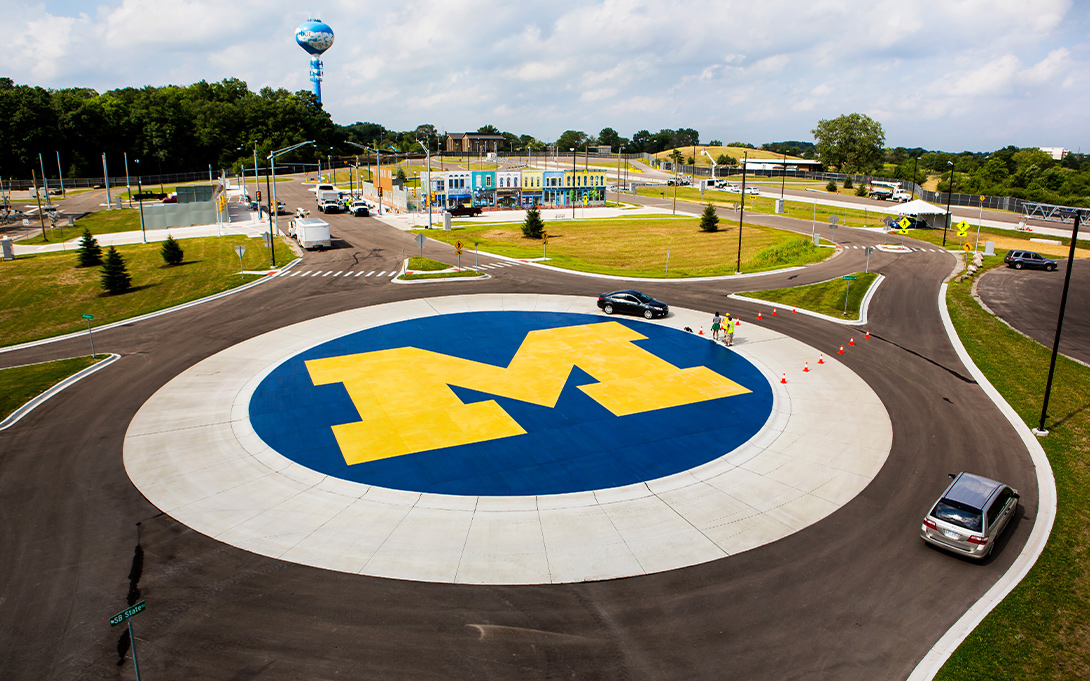 View of the MCity roundabout from an elevated position