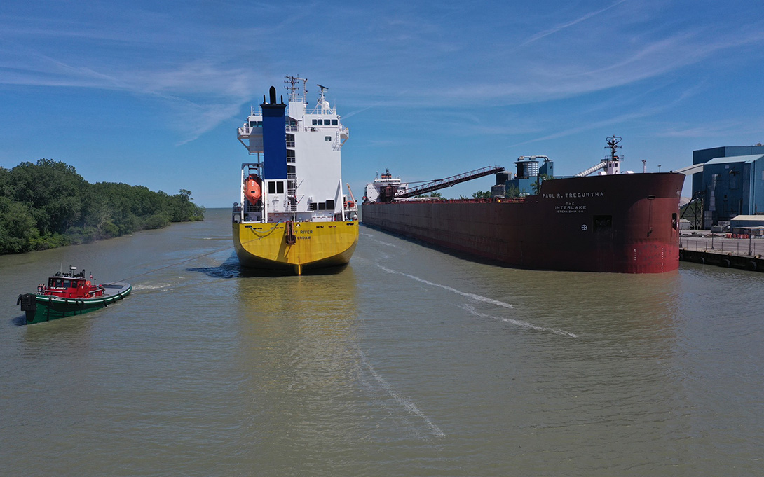 Boats move through the Port of Monroe