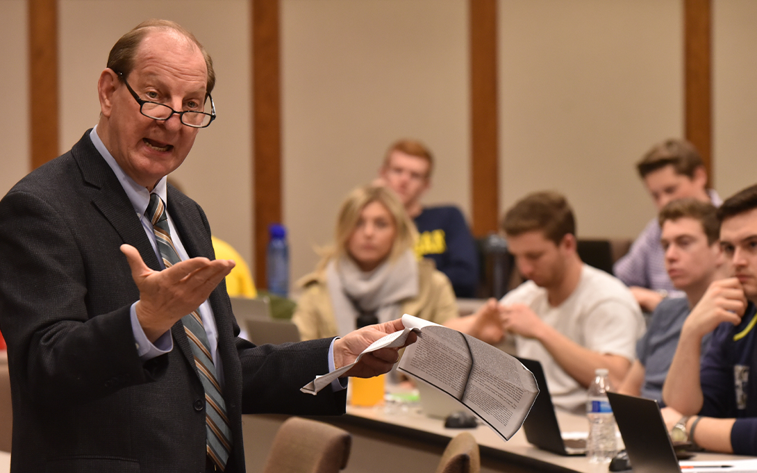 Rusty Hills teaches "Campaigns and Elections" to a class of graduate and undergraduate students