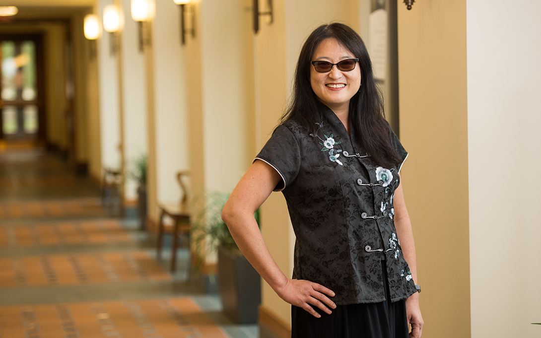 Photo of Ann Chih Lin in Weill Hall's 2nd floor hallway