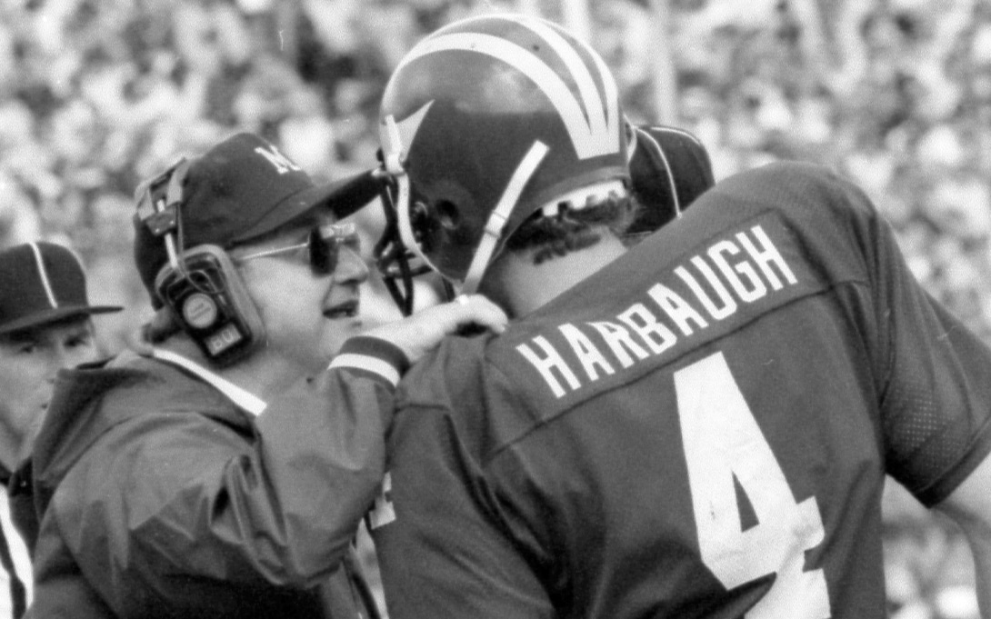 Coach Bo Schembechler and then-UM #4 Jim Harbaugh