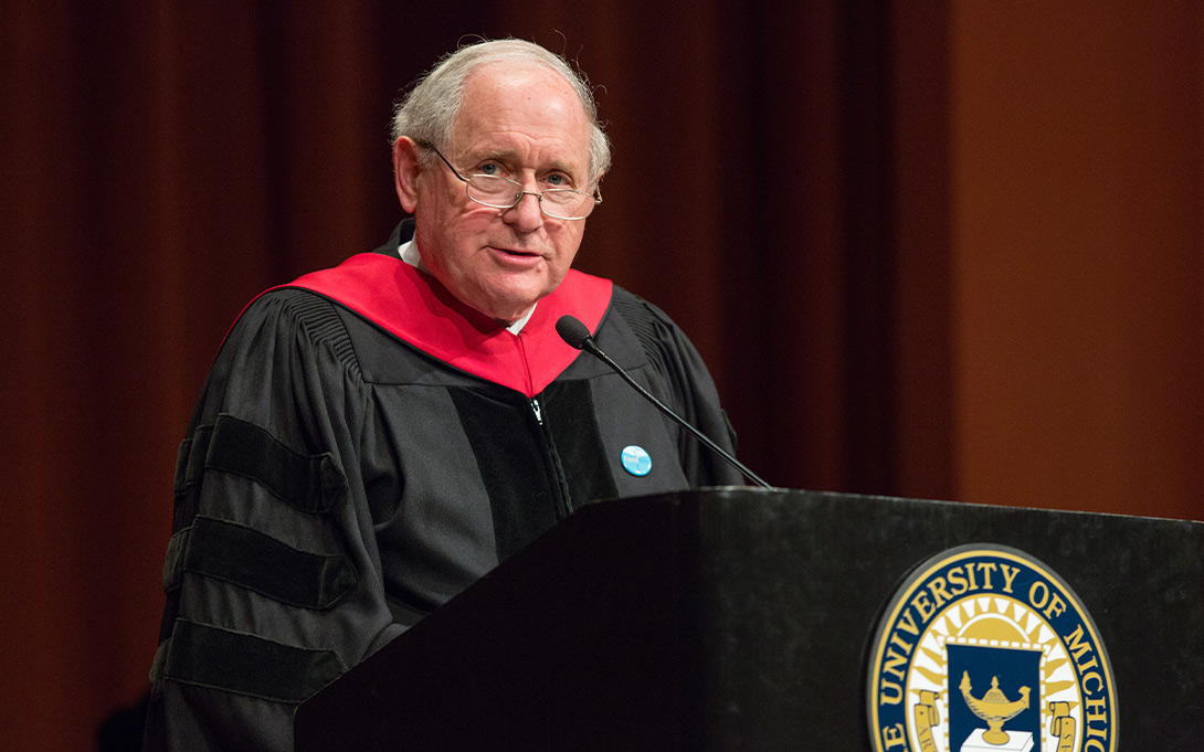 The Honorable Carl Levin delivering remarks to the 2014 Ford School graduating classes (Credit: Michigan Photography)