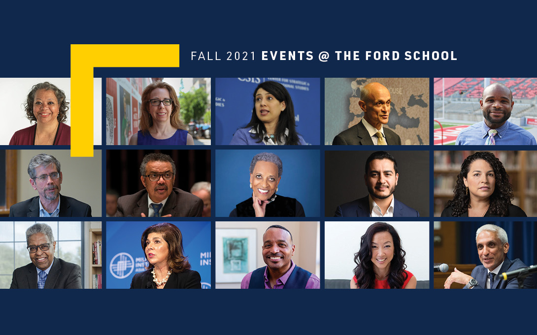 fall 2021 events lineup with headshots and Policy Talks bracket