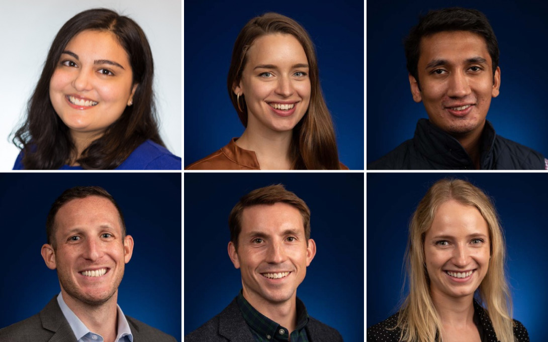 Headshots of Radhika Arora (MPP ‘23), Hannah Cumming (JD/MPP ‘24), Alhan Fakhr (MPP ‘23), Jonathan Garon (MPP ‘23), Michael Hauser (MPP ‘23), and Margo Steinhaus (MPP ‘23).