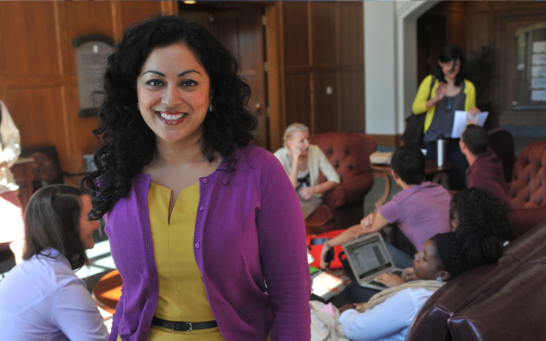 Photo of Shobita Parthasarathy in the Great Hall, with Ford School students seated in the background