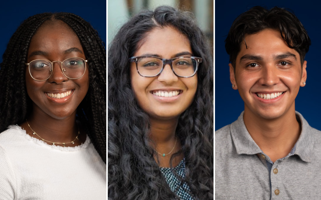 Headshots of Ayodele Ojo, Janani Gandhi, and Hugo Quintana