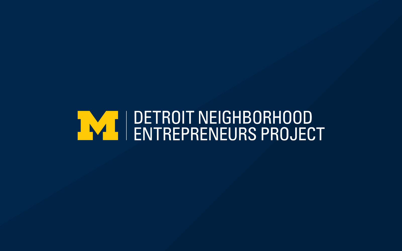 "Detroit Neighborhood Entrepreneurs Project" logo in maize and white on a blue background