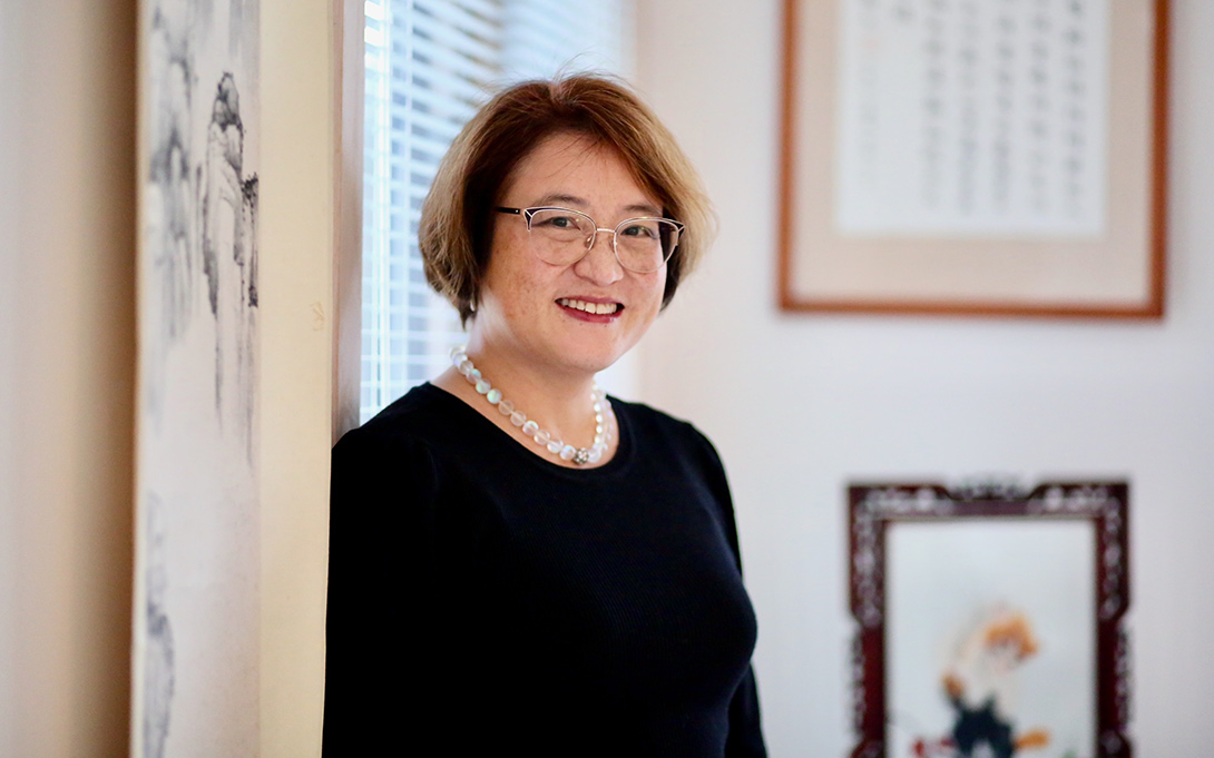 Photo of Ann Lin in her office at the U-M's Lieberthal-Rogel Center for Chinese Studies