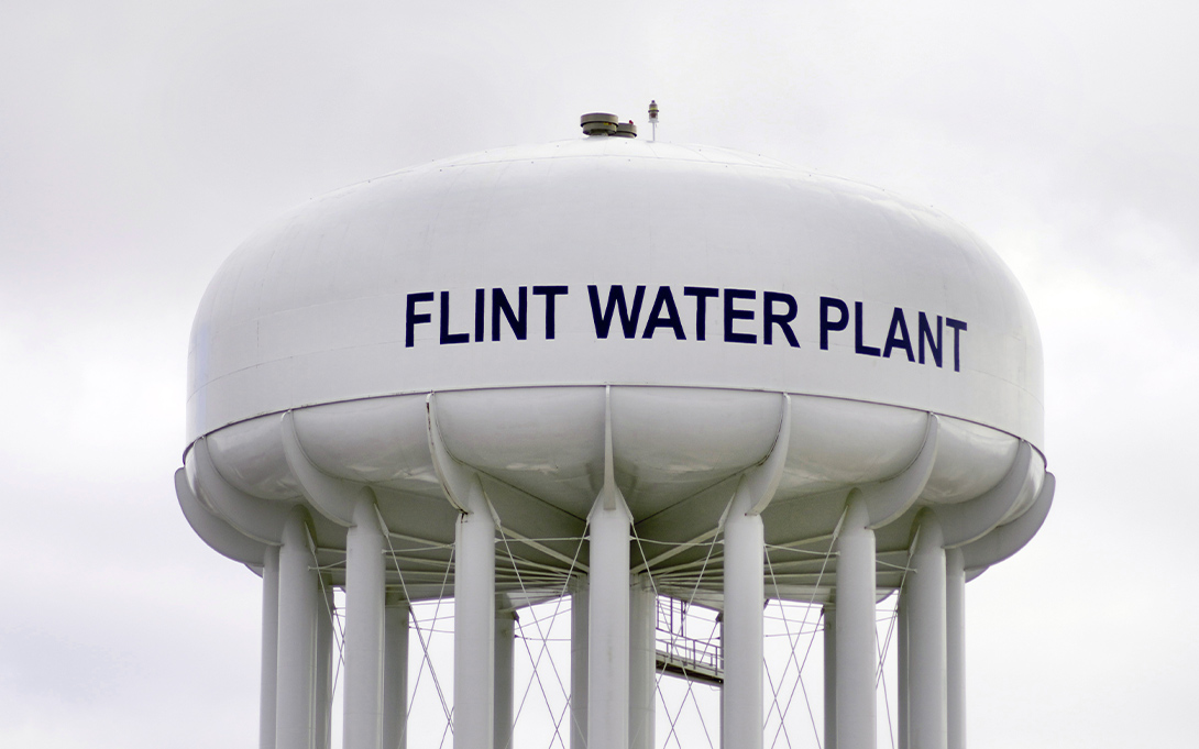 Photo of the Flint Water Plant water tower in Flint, Michigan