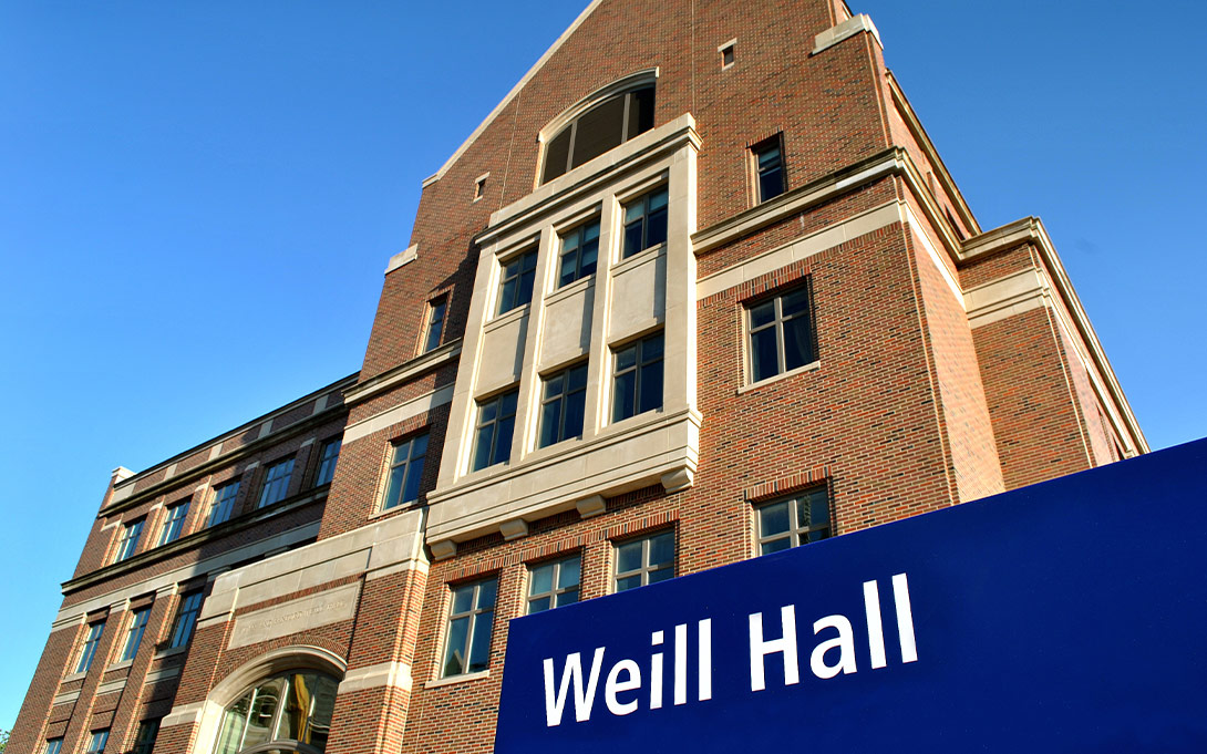 Exterior with Weill Hall sign