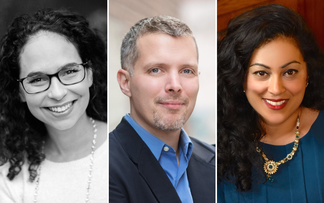 Headshots of Morela Hernandez, Luke Shaefer, and Shobita Parthasarathy