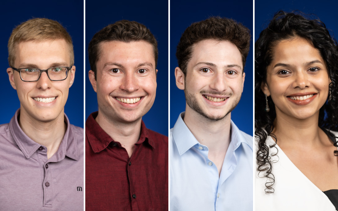 Headshots of Jacob Gillis, Gerardo Mendez Gutierrez, Gabriel Sylvan, and Oieshi Saha