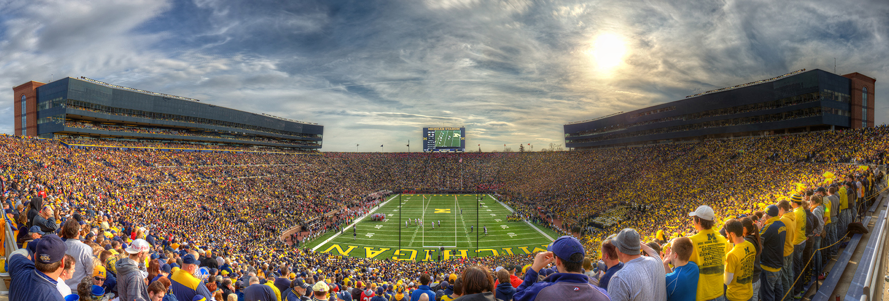 Panoramic photo of a full Michigan Stadium from the Michigan-Ohio State game in 2011