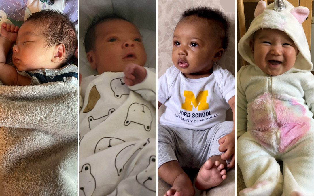Photos of babies Oliver, Caleb, Louis, and Elizabeth