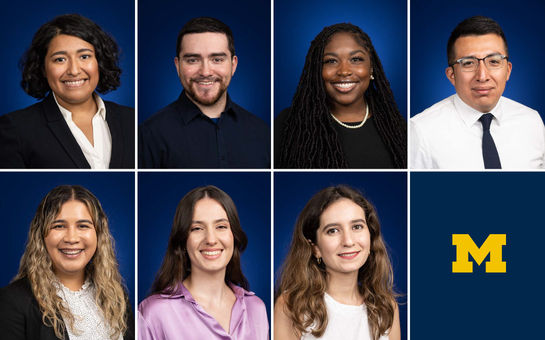 Headshots of Shirley Araiza Santaella, David Castro, Christiana Verdelus, Juan Sandoval, Moriah Nacionales-Tafoya, Eneida Hysi, and Paloma Ramos