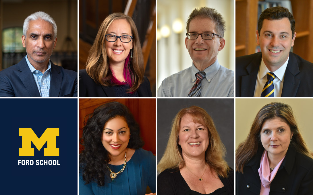 Headshots of Ali, Hausman, Rabe, Ciorciari, Parthasarathy, Horner, and Stevenson