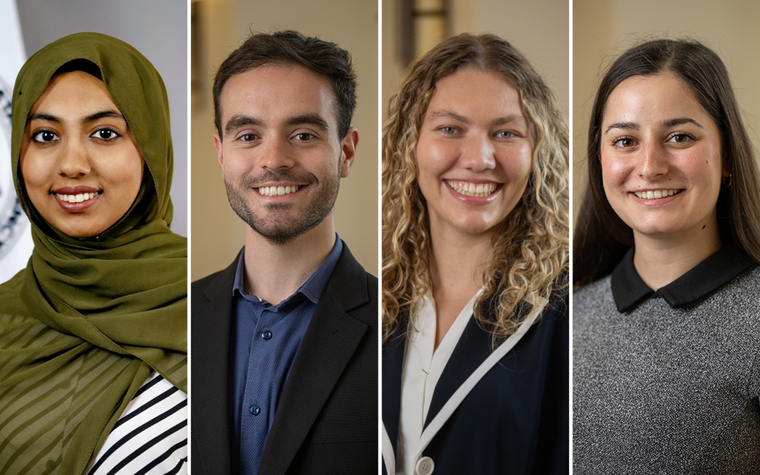 Weiser Fellows Aaminah Tabassum, Pedro Eymael, Ella Mainwaring Foster, and Schila Labitsch