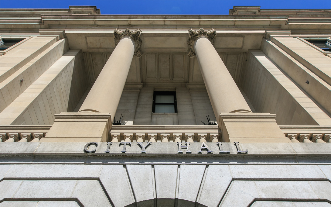 Front of a city hall building