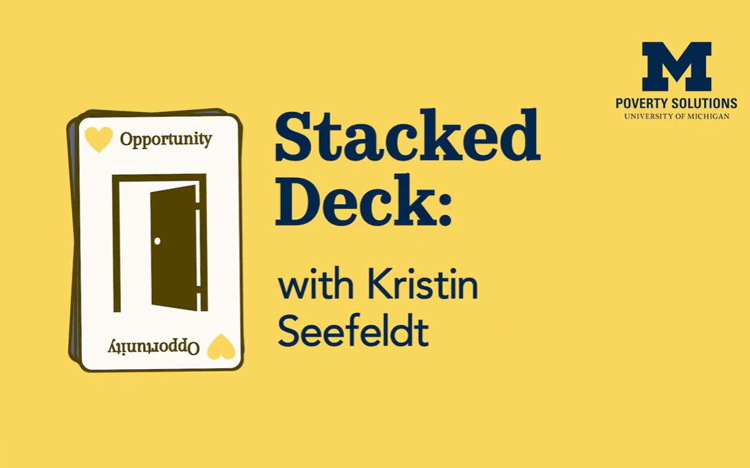 A promotional graphic with a yellow background titled "Stacked Deck: with Kristin Seefeldt"