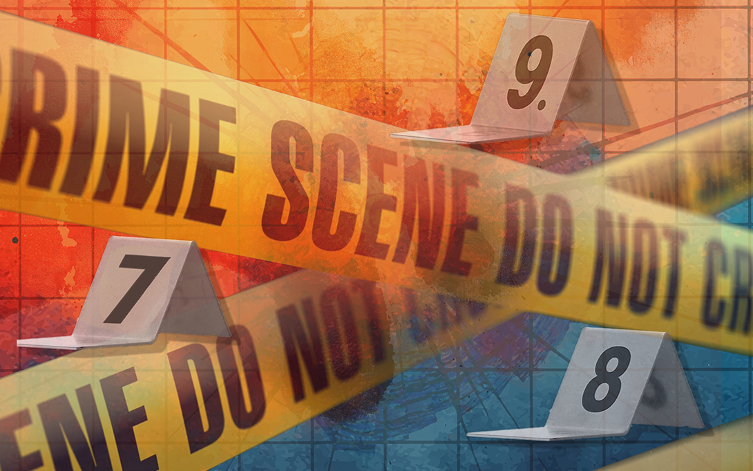 Drawing with police crime scene tape