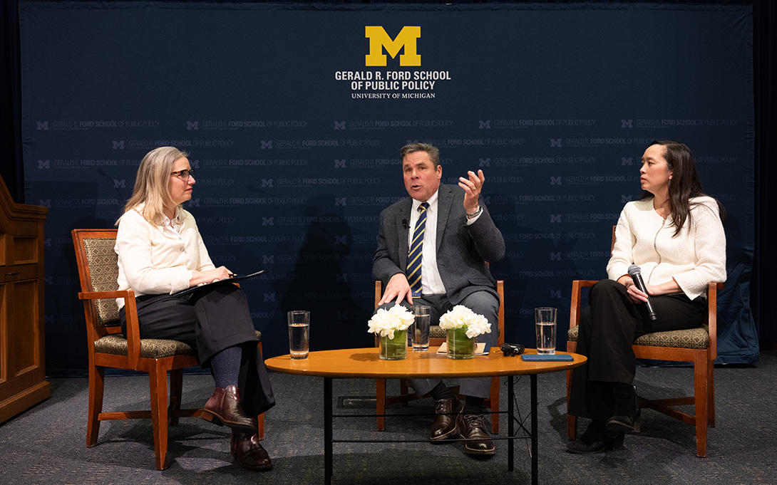 Michigan State Senators Stephanie Chang and John Damoose in conversation with Ford School professor Jenna Bednar