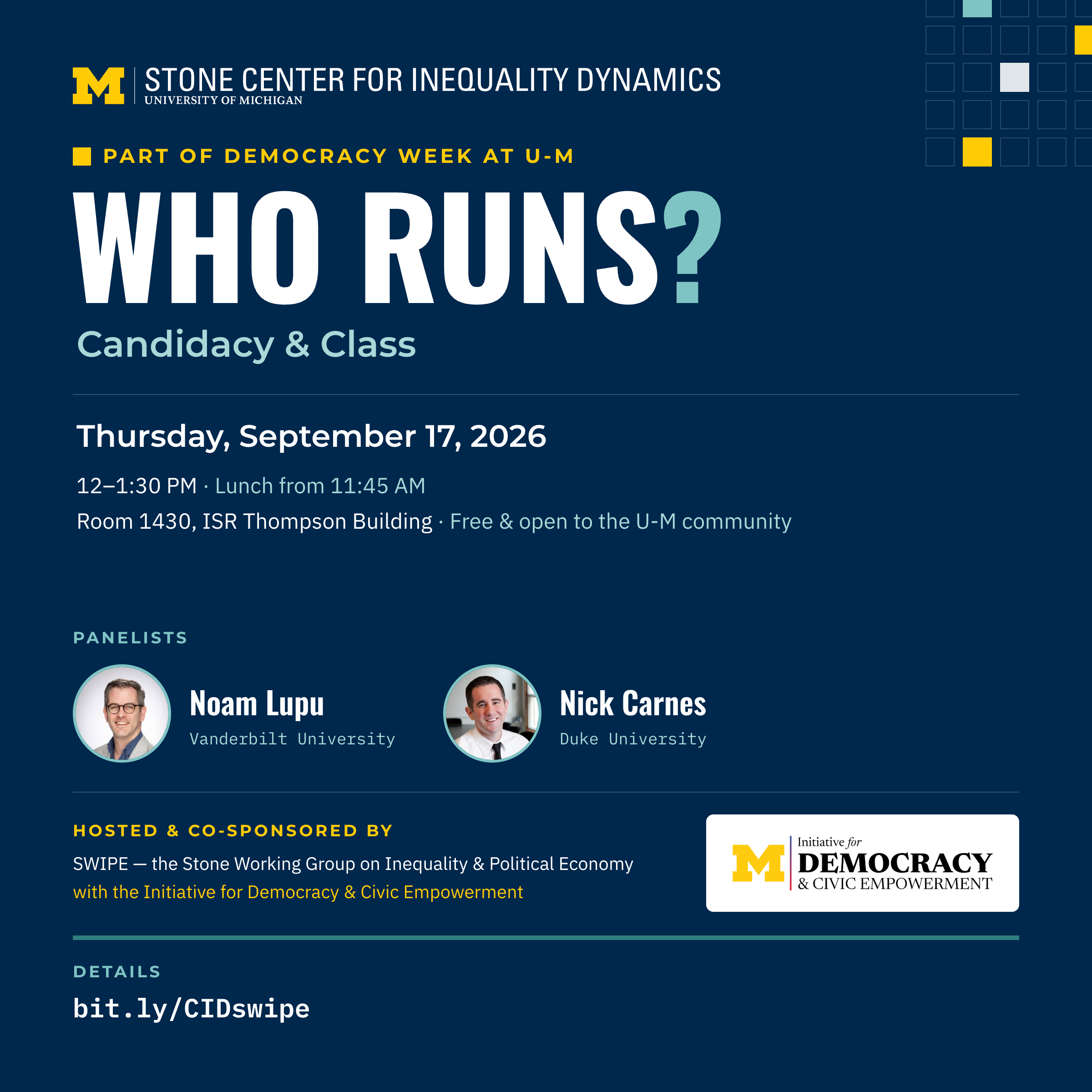 Who Runs event details poster