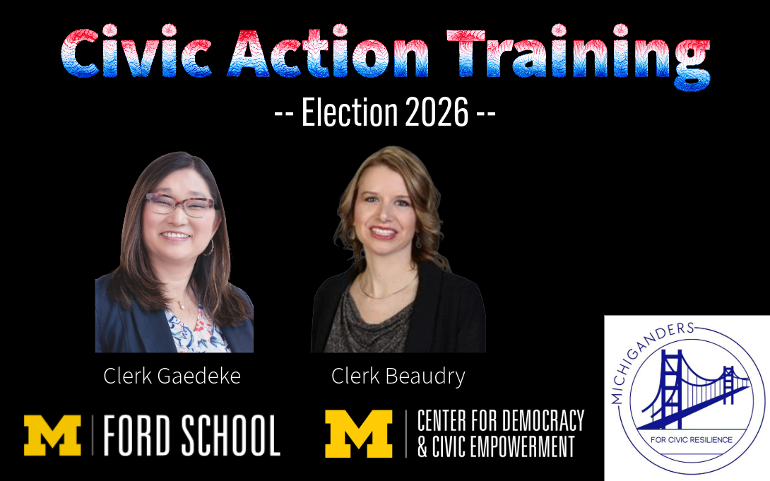Civic Action Training event graphic with headshots of speakers