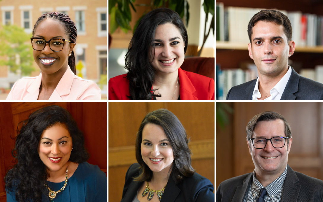 A collage of six professional headshots arranged in two rows of three, showing smiling individuals in office, academic, and outdoor settings.