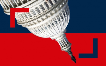 Promotional graphic including a US Capitol Dome upside down