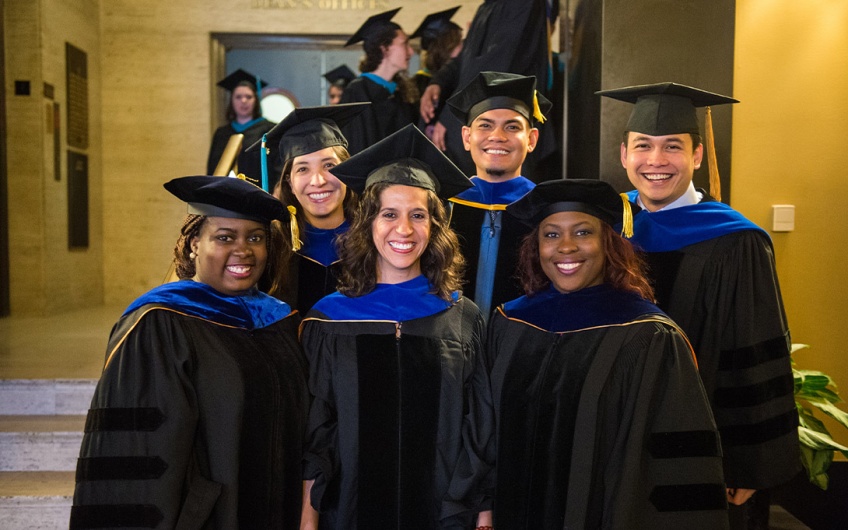 A group of PhD graduates at commencement, 2016