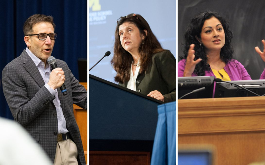 Headshots of Morenoff, Stevenson, and Parthasarathy