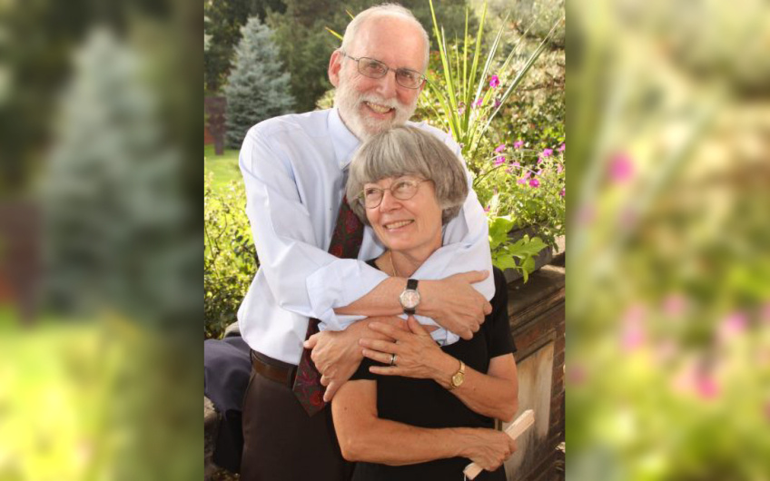 Photo of Lenore K. and Robert Damrauer in a sunny garden