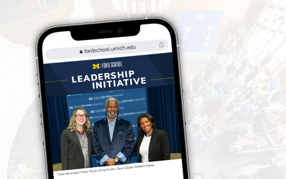 Leadership Initiative Spring Newsletter on cellphone screen