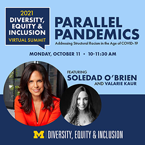 Parallel Pandemics graphic featuring Soledad O'Brien and Valarie Kaur