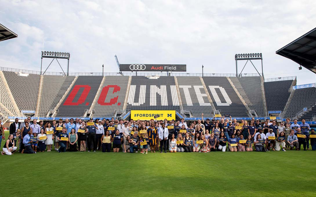 All attendees of 2023 Spirit Day in DC photographed as a group on Audi Field