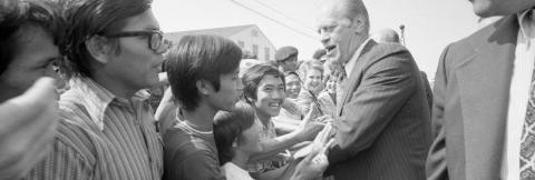 President Ford at Fort Chaffey welcoming refugees