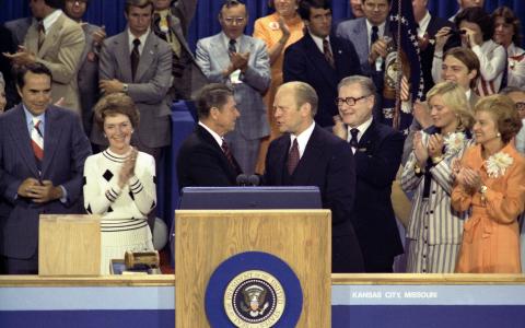 Primary loser and California Governor Ronald Reagan and incumbent President Gerald R. Ford at the Republican National Convention