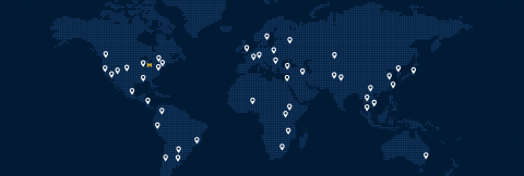 Map of a sample of alumni work locations