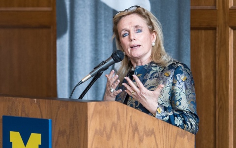 Congresswoman Debbie Dingell speaks at a Ford School event commemorating the life and legacy of former First Lady Betty Ford