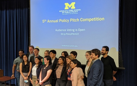 Photo of students and judges at the 2022 Policy Pitch Competition
