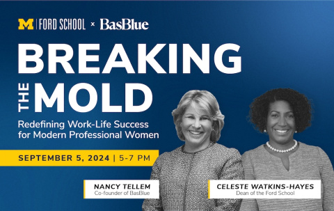 Breaking the mold promo graphic featuring Nancy Tellem and Celeste Watkins-Hayes